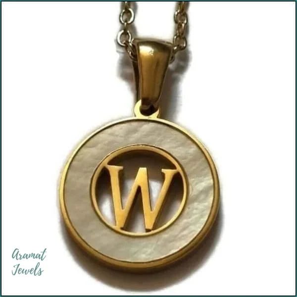 Initiaal Ketting Goudkleur met Schelp Inlay 45cm - Personaliseerbaar - W - Dames