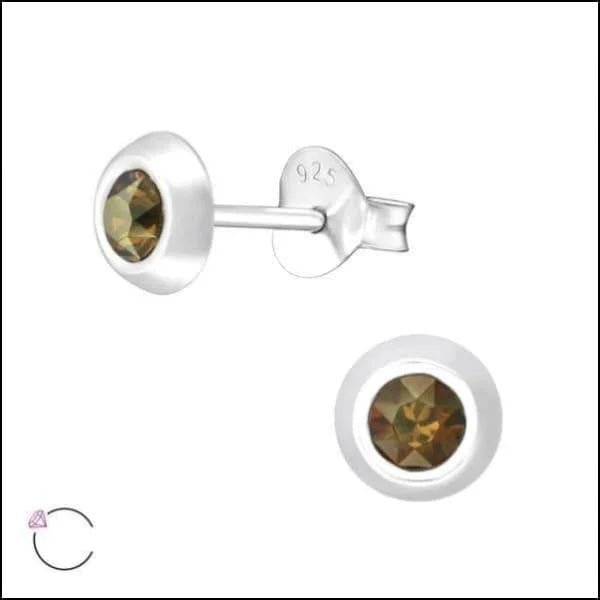 Zilveren Kristal Oorbellen - Subtiel en Elegant - 5mm / Bruin -