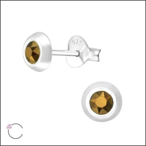 Zilveren Kristal Oorbellen - Subtiel en Elegant - 5mm / Bruin 2 -