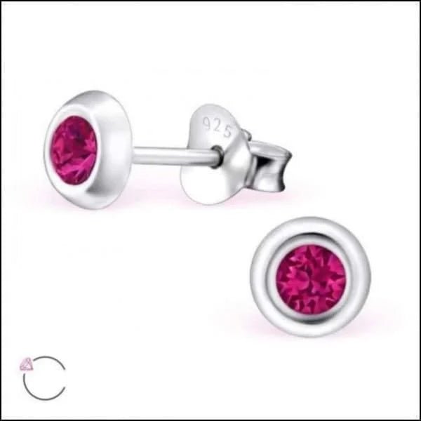 Zilveren Kristal Oorbellen - Subtiel en Elegant - 5mm / Fuchsia -