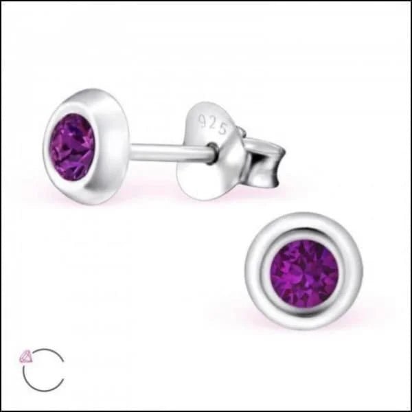 Zilveren Kristal Oorbellen - Subtiel en Elegant - 5mm / Paars 2 -