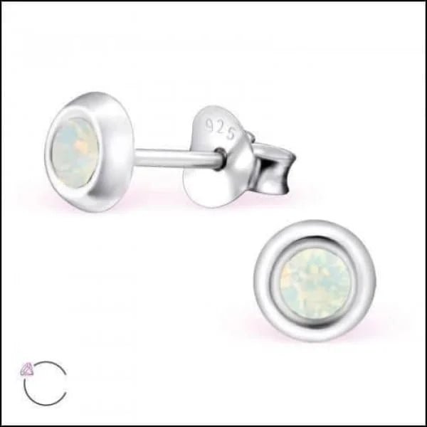 Zilveren Kristal Oorbellen - Subtiel en Elegant - 5mm / Opaal Wit - Heren