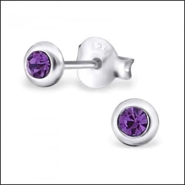 Zilveren Kristal Oorbellen - Subtiel en Elegant - 4mm / Paars -