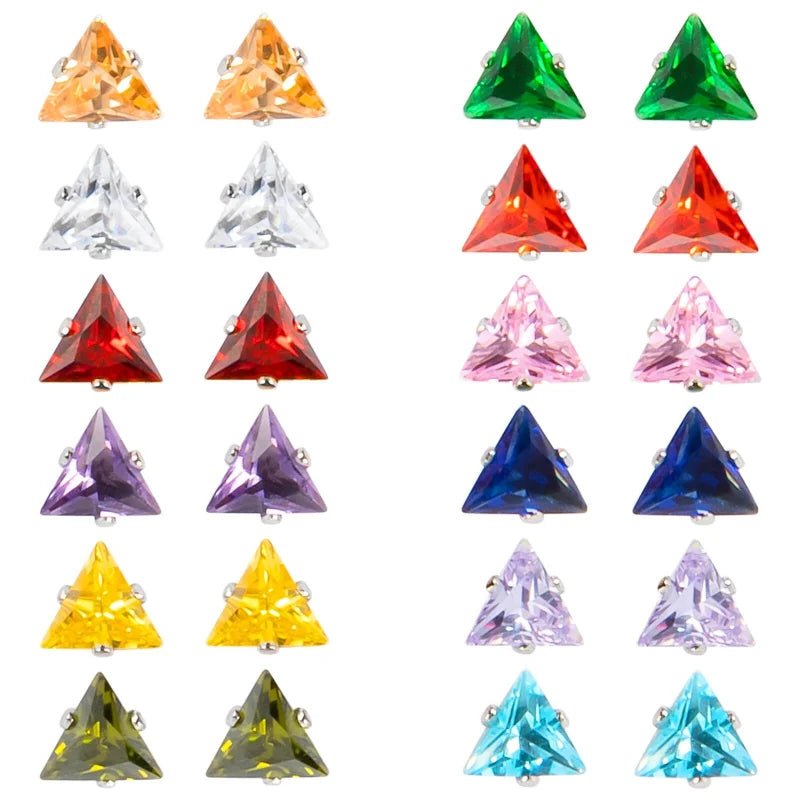 RVS Zweerknopjes Driehoek Zirkonia  - Geometrische Studs - Zilverkleurig / 4 mm / Groen -
