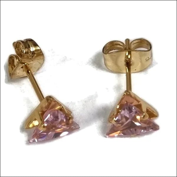 RVS Zweerknopjes Driehoek Zirkonia  - Geometrische Studs - Zilverkleurig / 4 mm / Olijf Groen -