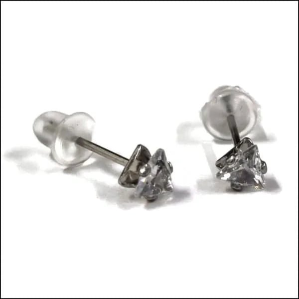 RVS Zweerknopjes Driehoek Zirkonia  - Geometrische Studs - Zilverkleurig / 4 mm / Transparant -