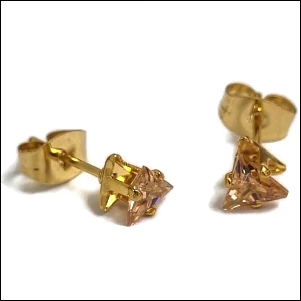 RVS Zweerknopjes Driehoek Zirkonia  - Geometrische Studs - Goudkleurig / 5 mm / Champagne -