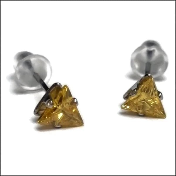 RVS Zweerknopjes Driehoek Zirkonia  - Geometrische Studs - Zilverkleurig / 5 mm / Geel -