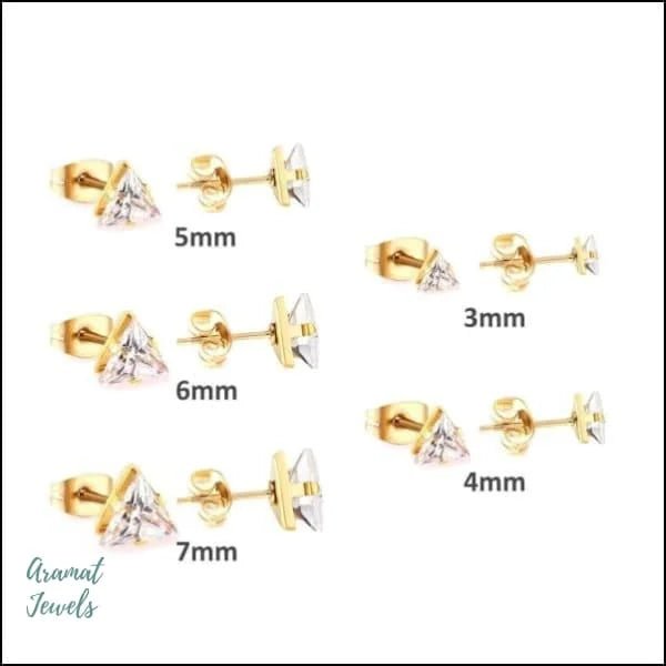 RVS Zweerknopjes Driehoek Zirkonia  - Geometrische Studs - Zilverkleurig / 5 mm / Geel -