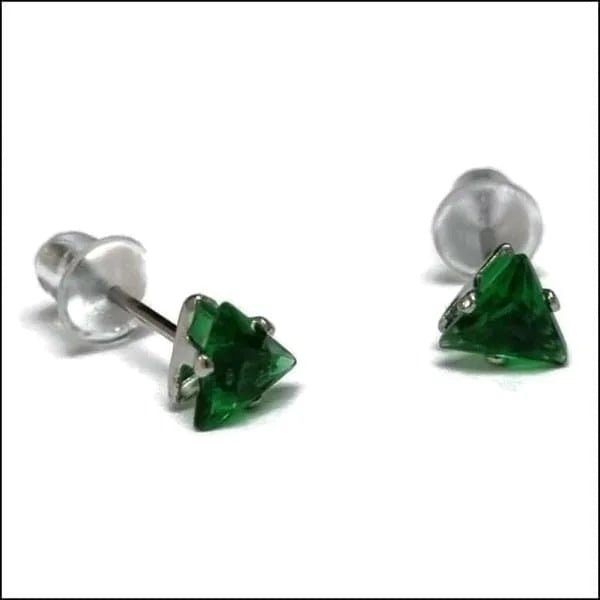 RVS Zweerknopjes Driehoek Zirkonia  - Geometrische Studs - Zilverkleurig / 5 mm / Groen -