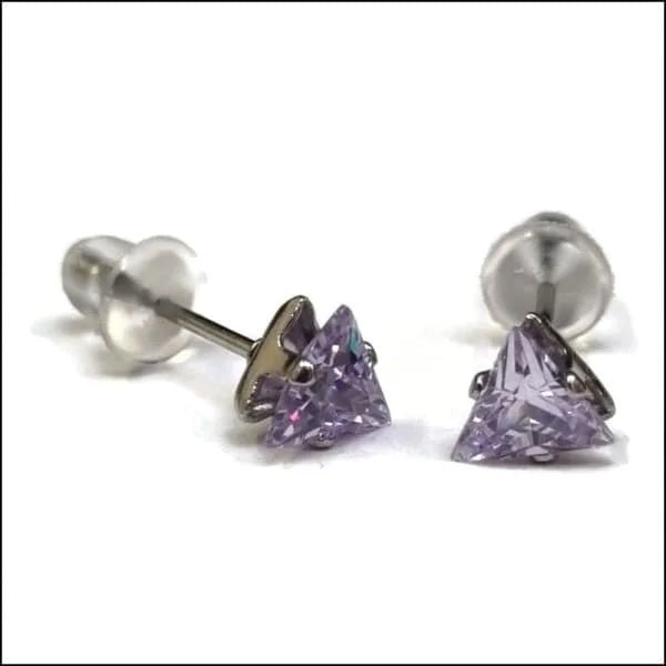 RVS Zweerknopjes Driehoek Zirkonia  - Geometrische Studs - Zilverkleurig / 5 mm / Lila -