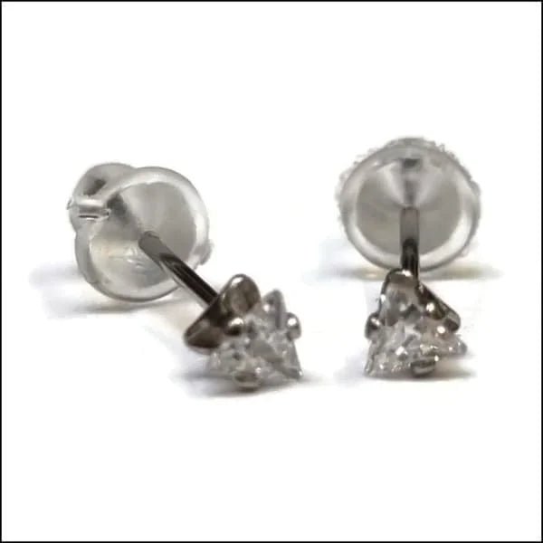 RVS Zweerknopjes Driehoek Zirkonia  - Geometrische Studs - Zilverkleurig / 5 mm / Lila -