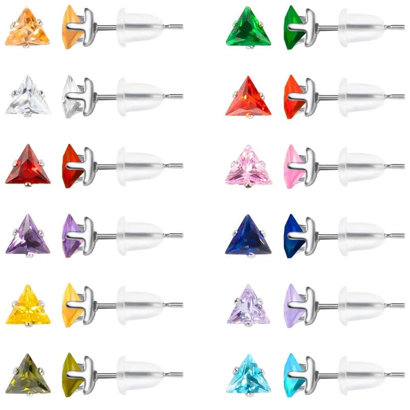 RVS Zweerknopjes Driehoek Zirkonia  - Geometrische Studs - Zilverkleurig / 5 mm / Roze -