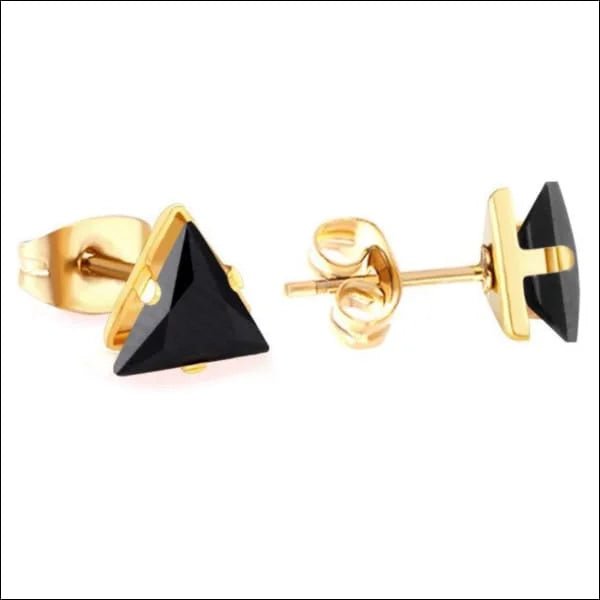 RVS Zweerknopjes Driehoek Zirkonia  - Geometrische Studs - Goudkleurig / 6 mm / Zwart -