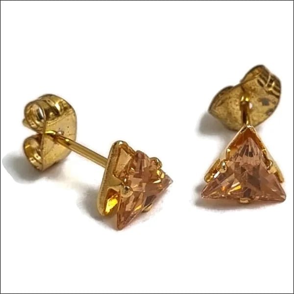 RVS Zweerknopjes Driehoek Zirkonia  - Geometrische Studs - Goudkleurig / 6 mm / Champagne -