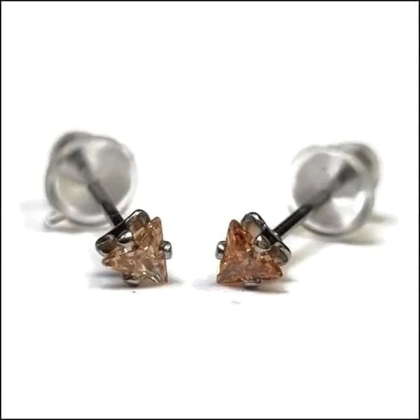 RVS Zweerknopjes Driehoek Zirkonia  - Geometrische Studs - Zilverkleurig / 3 mm / Champagne -