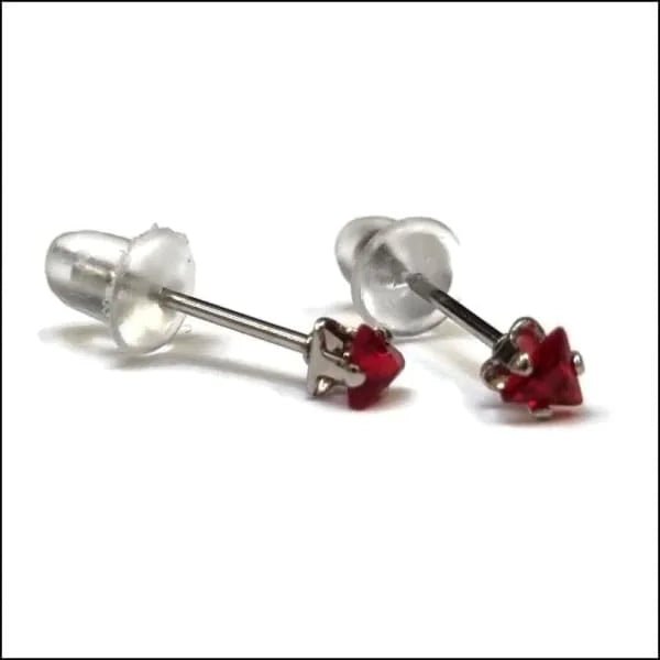 RVS Zweerknopjes Driehoek Zirkonia  - Geometrische Studs - Zilverkleurig / 3 mm / Donker Rood -