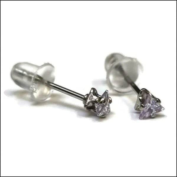 RVS Zweerknopjes Driehoek Zirkonia  - Geometrische Studs - Zilverkleurig / 3 mm / Lila -