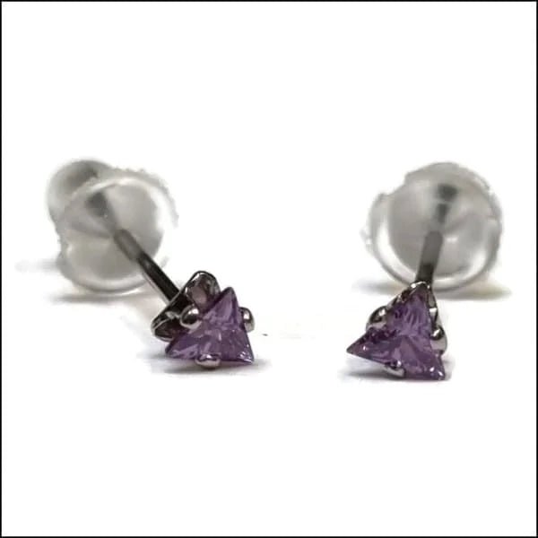 RVS Zweerknopjes Driehoek Zirkonia  - Geometrische Studs - Zilverkleurig / 3 mm / Paars -