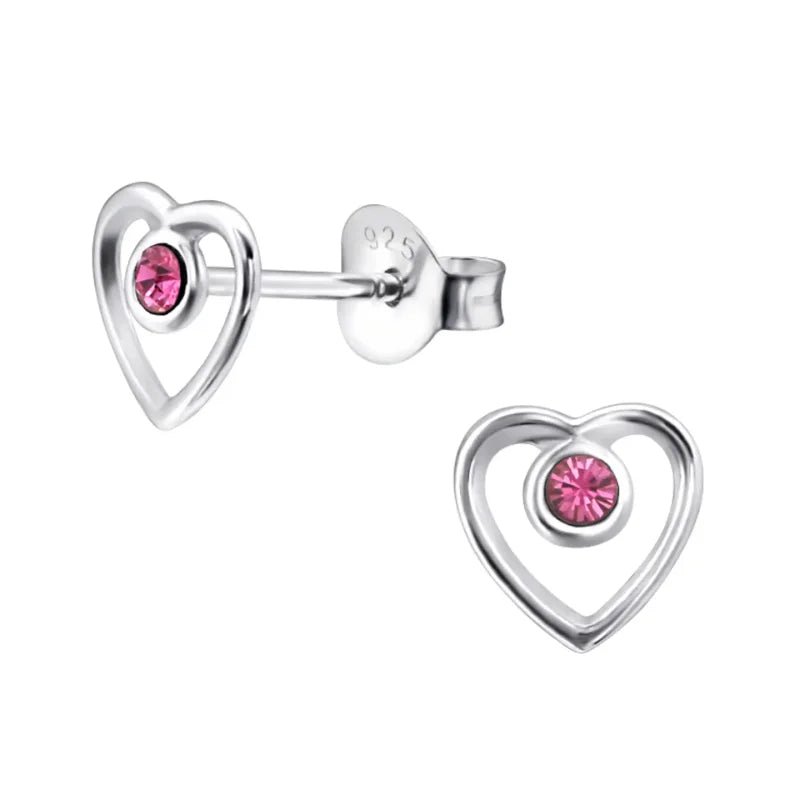 925 Zilveren Hartjes Oorbellen Emaille Diverse Kleuren - Hart Oorstekers - Zilver/Kristal Roze-7mm -