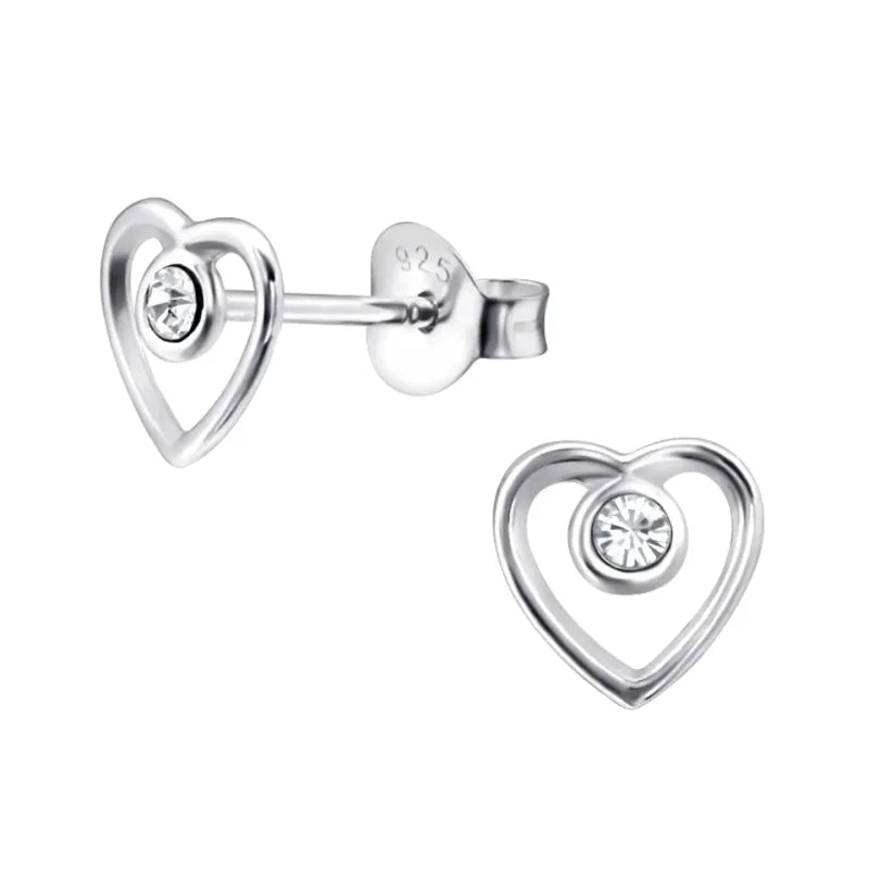 925 Zilveren Hartjes Oorbellen Emaille Diverse Kleuren - Hart Oorstekers - Zilver/Kristal Transparan