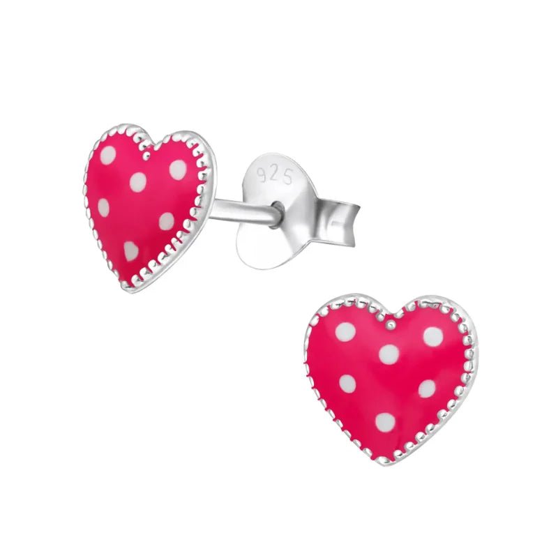 925 Zilveren Hartjes Oorbellen Emaille Diverse Kleuren - Hart Oorstekers - Roze/Wit-6mm -