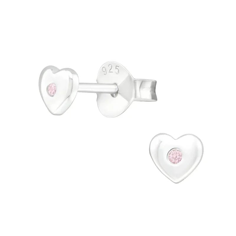 925 Zilveren Hartjes Oorbellen Emaille Diverse Kleuren - Hart Oorstekers - Zilver/Kristal Roze-4mm -