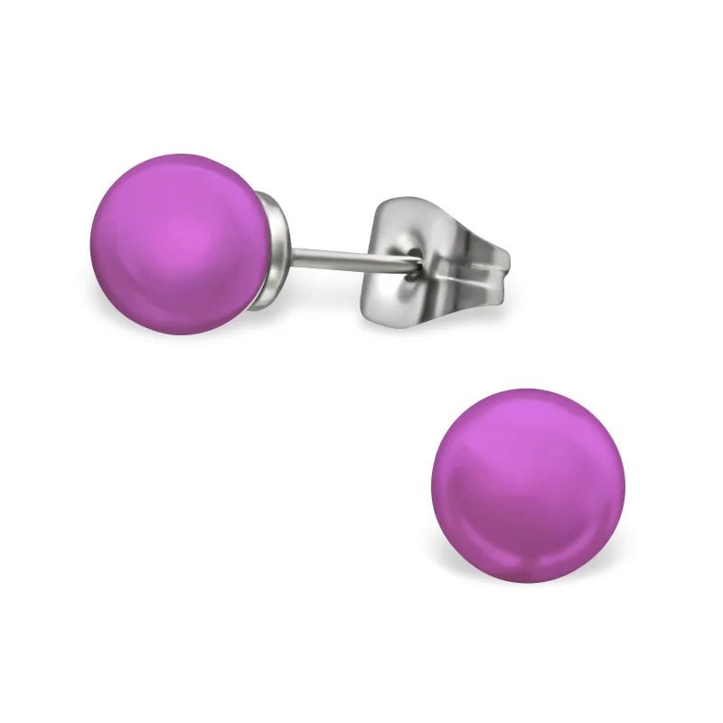 Stalen Parel Oorbellen - Matte parel - Paars -