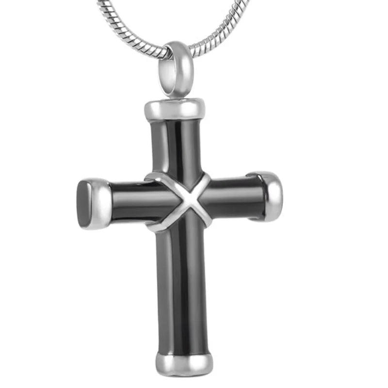 Stalen Kruis Ashanger - Symbolische Herinnering - Kruisje/Zwart/Zilverkleur-3.7-2.2cm - Heren