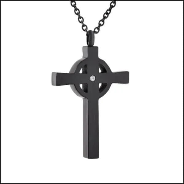 Stalen Kruis Ashanger - Symbolische Herinnering - Zwart/Zirkonia-5-3.1cm - Heren