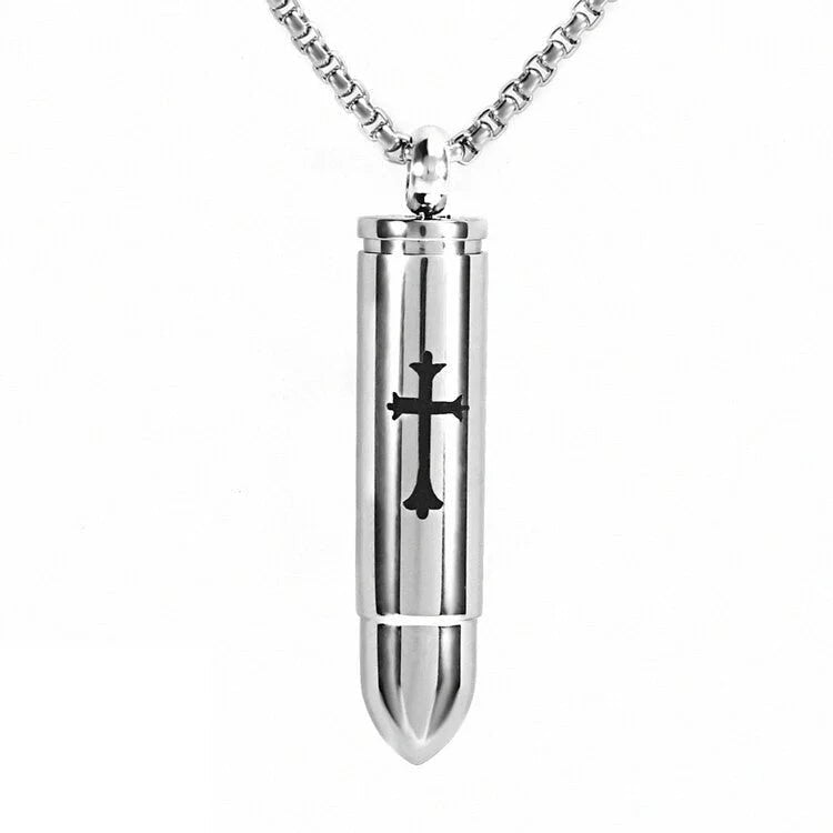 Stalen Kruis Ashanger - Symbolische Herinnering - Bullet Kruisje zilverkleur-5x1cm - Heren