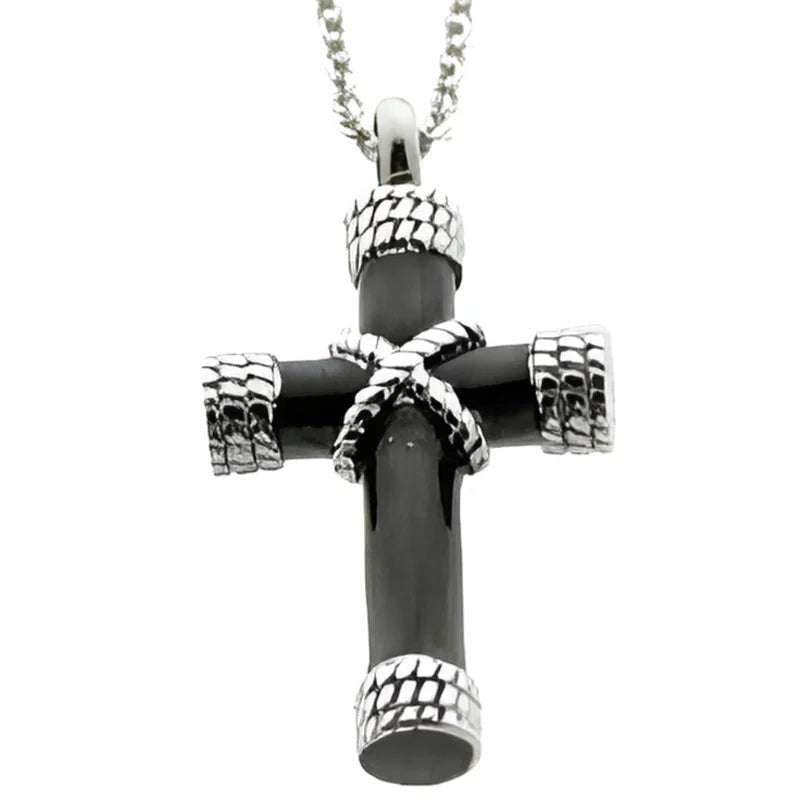 Stalen Kruis Ashanger - Symbolische Herinnering - Zwart/Zilverkleur-3.7x2cm - Heren