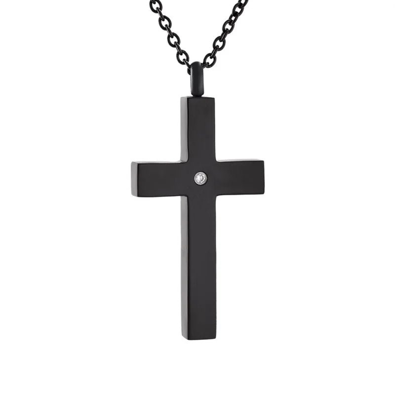 Stalen Kruis Ashanger - Symbolische Herinnering - Zwart-zirkonia-4.5x2.5cm - Heren
