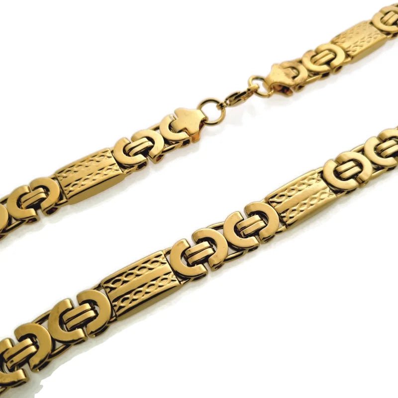 Platte Stalen Koningsketting man - Goudkleur / 55cm / 12mm - Heren