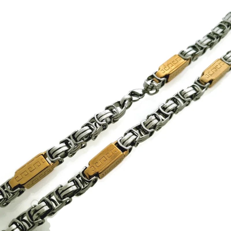 Stoere Rvs Koningsketting met Griekse Blokjes - Bicolor / 8mm - Heren