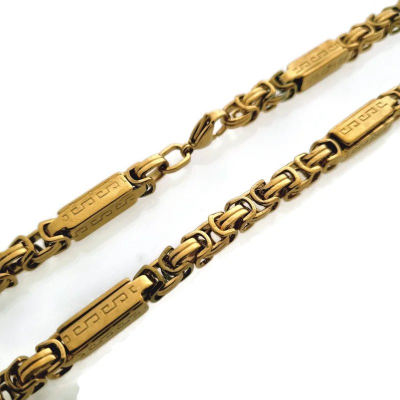 Stoere Rvs Koningsketting met Griekse Blokjes - Bicolor / 8mm - Heren