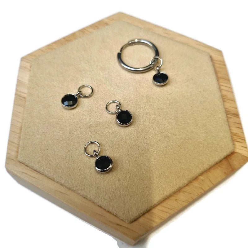 Unieke handgemaakte Oorbel Bedels - Zilverkleur / Rond-7mm / Zwart - Unisex