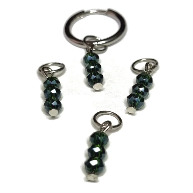 Parelglans Kralen Bedeltje 3 Facet - Oorbel Charm - Zilverkleur / Fairway green-pearl shine - Unisex