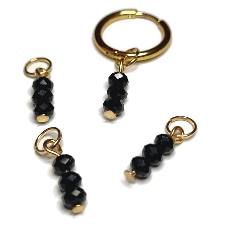 Parelglans Kralen Bedeltje 3 Facet - Oorbel Charm - Goudkleur / Black-pearl shine - Unisex
