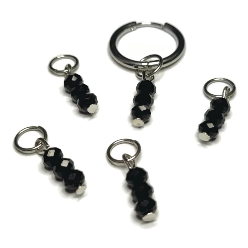 Parelglans Kralen Bedeltje 3 Facet - Oorbel Charm - Zilverkleur / Black-pearl shine - Unisex