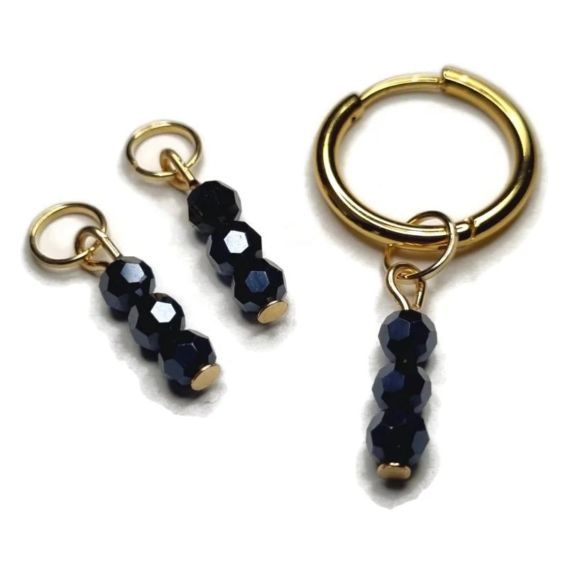 Parelglans Kralen Bedeltje 3 Facet - Oorbel Charm - Goudkleur / Zwart-pearl shine - Unisex