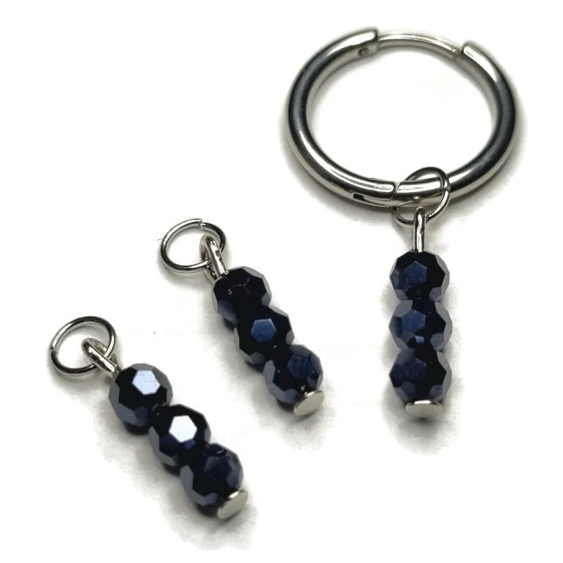 Parelglans Kralen Bedeltje 3 Facet - Oorbel Charm - Zilverkleur / Zwart-pearl shine - Unisex
