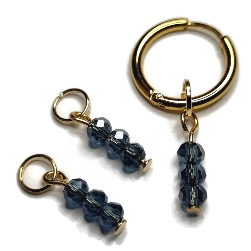 Parelglans Kralen Bedeltje 3 Facet - Oorbel Charm - Goudkleur / Montana blue-pearl shine - Unisex