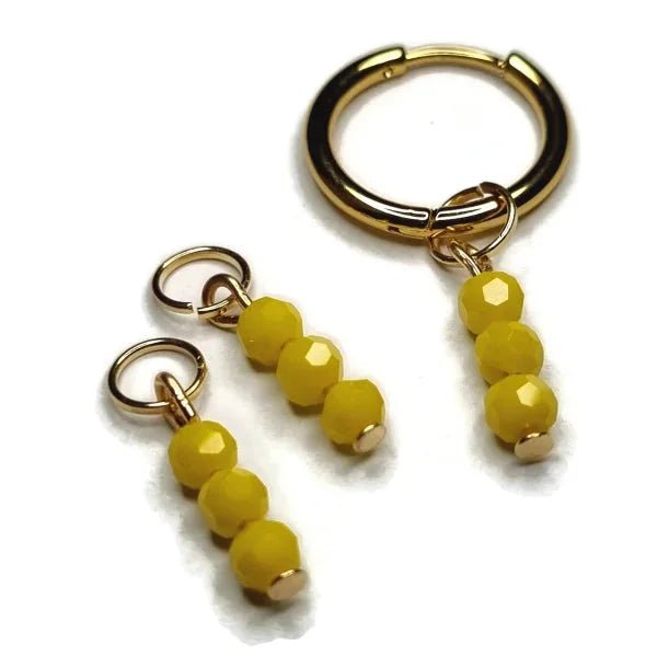 Parelglans Kralen Bedeltje 3 Facet - Oorbel Charm - Goudkleur / Sunburst yellow-pearl shine - Unisex