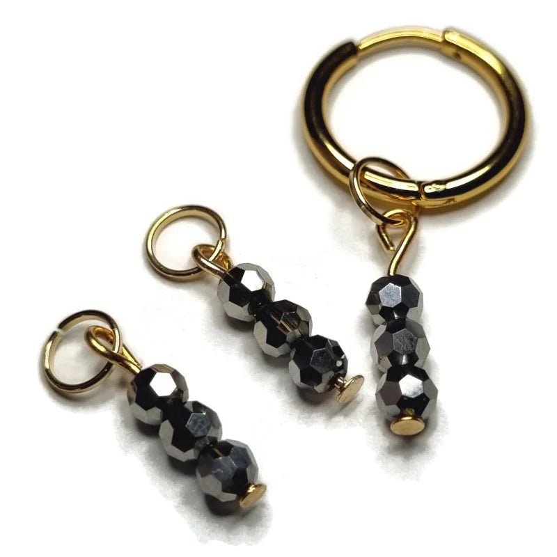 Parelglans Kralen Bedeltje 3 Facet - Oorbel Charm - Goudkleur / Silver-pearl shine - Unisex