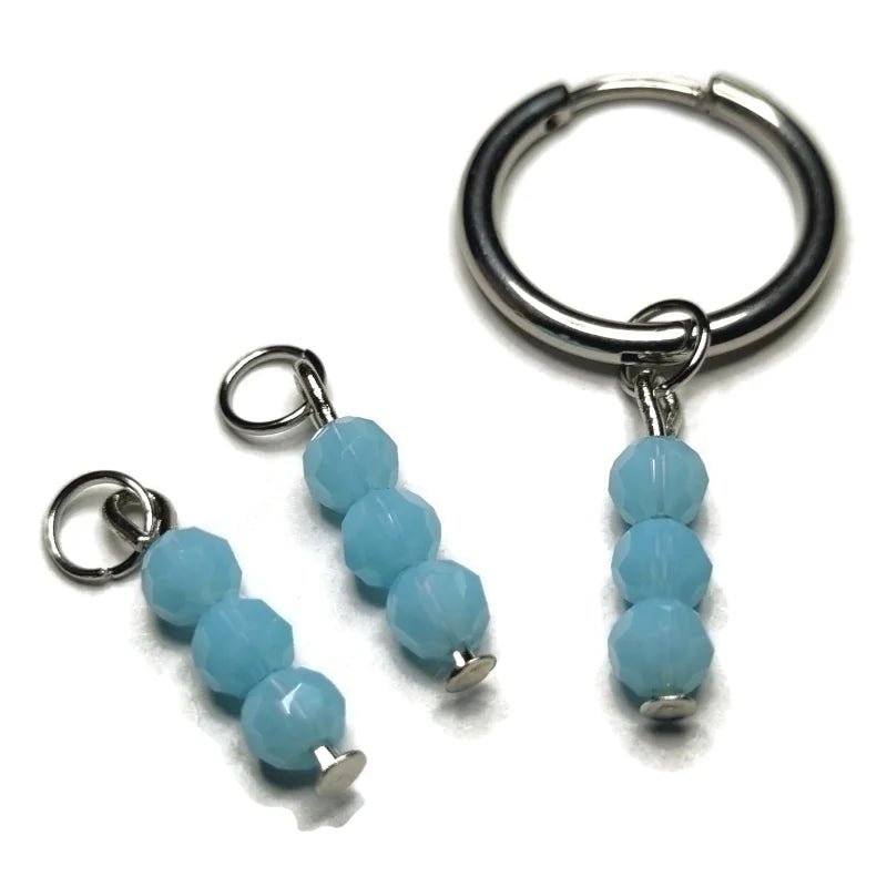 Parelglans Kralen Bedeltje 3 Facet - Oorbel Charm - Zilverkleur / Serenity blue-pearl shine - Unisex