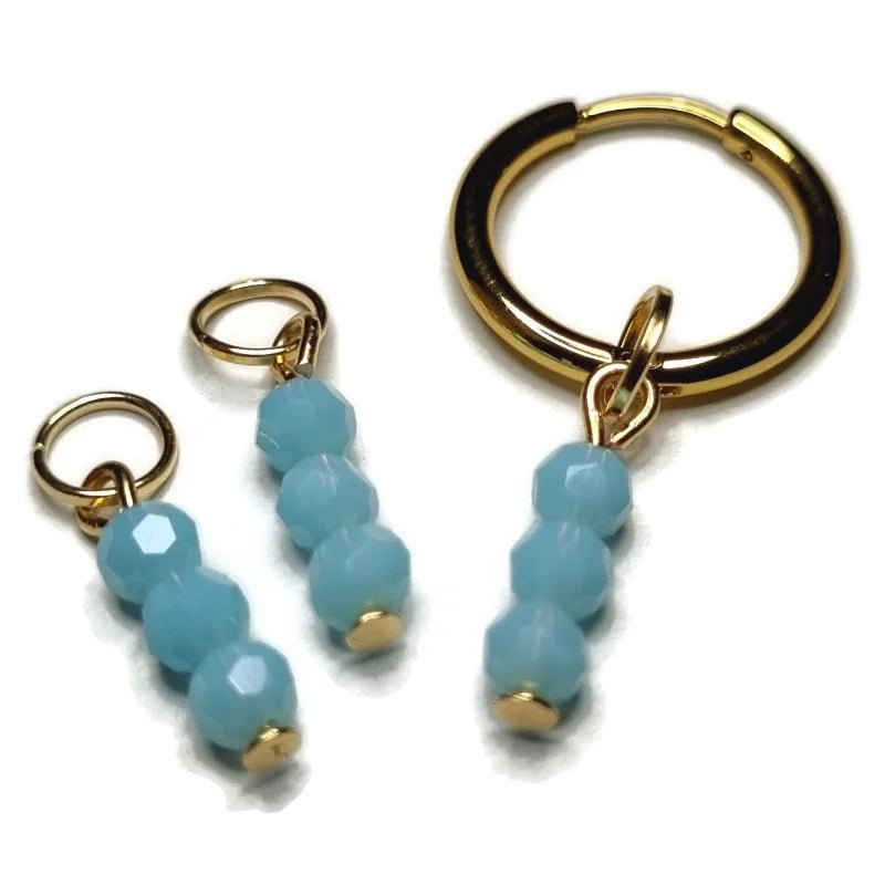 Parelglans Kralen Bedeltje 3 Facet - Oorbel Charm - Goudkleur / Serenity blue-pearl shine - Unisex