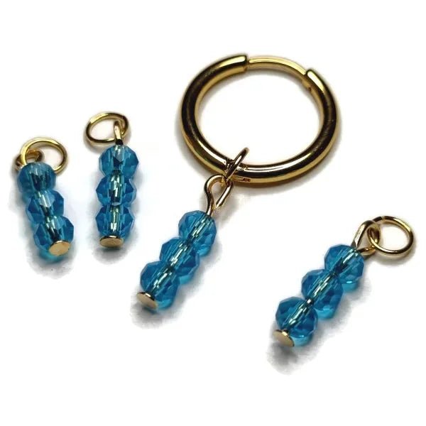 Parelglans Kralen Bedeltje 3 Facet - Oorbel Charm - Goudkleur / Lagoon blue-pearl shine - Unisex