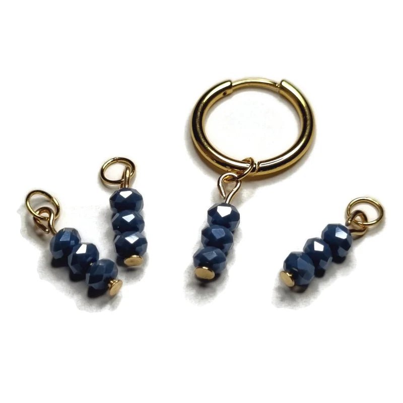 Parelglans Kralen Bedeltje 3 Facet - Oorbel Charm - Goudkleur / Air force blue-pearl - Unisex