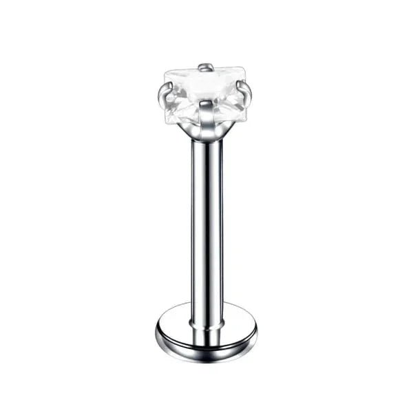 Vierkante Zirkonia Labret piercing - 3mm / Zilverkleurig / Transparant - Unisex